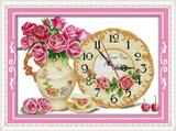 Rose flowers clock home decor painting counted print on canvas DMC 14CT 11CT chinese Cross Stitch Needlework Set Embroidery kits