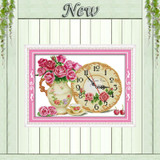 Rose flowers clock home decor painting counted print on canvas DMC 14CT 11CT chinese Cross Stitch Needlework Set Embroidery kits