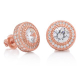 Rose Gold Button CZ Earings (.925 Sterling Silver)