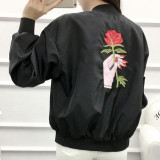 Rose Embroidery Women's Jackets Long Sleeve Stand Neck Abrigos Mujer Harajuku Chaquetas 2017 Spring Plus Size Boyfriend Jaqueta