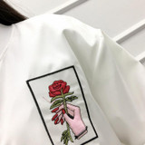 Rose Embroidery Women's Jackets Long Sleeve Stand Neck Abrigos Mujer Harajuku Chaquetas 2017 Spring Plus Size Boyfriend Jaqueta
