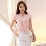 ROPALIA Summer Women Tops Short Sleeve Casual Chiffon Blouse Female V-Neck Work Wear Solid Office Shirts For Women ROPALIA Summer Women Tops Short Sleeve Casual Chiffon Blouse Female V-Neck Work Wear Solid Office Shirts For Women