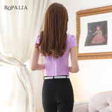 ROPALIA Summer Women Tops Short Sleeve Casual Chiffon Blouse Female V-Neck Work Wear Solid Office Shirts For Women ROPALIA Summer Women Tops Short Sleeve Casual Chiffon Blouse Female V-Neck Work Wear Solid Office Shirts For Women