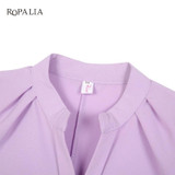 ROPALIA Summer Women Tops Short Sleeve Casual Chiffon Blouse Female V-Neck Work Wear Solid Office Shirts For Women ROPALIA Summer Women Tops Short Sleeve Casual Chiffon Blouse Female V-Neck Work Wear Solid Office Shirts For Women