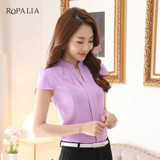 ROPALIA Summer Women Tops Short Sleeve Casual Chiffon Blouse Female V-Neck Work Wear Solid Office Shirts For Women ROPALIA Summer Women Tops Short Sleeve Casual Chiffon Blouse Female V-Neck Work Wear Solid Office Shirts For Women