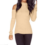 ROPALIA Sexy Female Turtleneck Off Shoulder Pullover Sweater Women Tricot Oversize Jumper Pull Autumn Knitted Lady Top