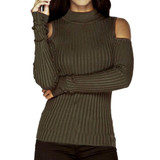 ROPALIA Sexy Female Turtleneck Off Shoulder Pullover Sweater Women Tricot Oversize Jumper Pull Autumn Knitted Lady Top