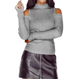 ROPALIA Sexy Female Turtleneck Off Shoulder Pullover Sweater Women Tricot Oversize Jumper Pull Autumn Knitted Lady Top