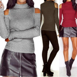 ROPALIA Sexy Female Turtleneck Off Shoulder Pullover Sweater Women Tricot Oversize Jumper Pull Autumn Knitted Lady Top
