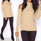 ROPALIA Sexy Female Turtleneck Off Shoulder Pullover Sweater Women Tricot Oversize Jumper Pull Autumn Knitted Lady Top