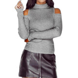 ROPALIA Sexy Female Turtleneck Off Shoulder Pullover Sweater Women Tricot Oversize Jumper Pull Autumn Knitted Lady Top
