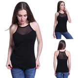 ROPALIA Plus Size Sexy Women Mesh Black Lovely Lady Summer Sleeveless Fashion T-shirt Party Street Tops