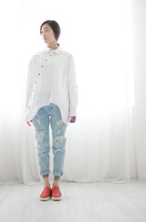Ropa Camisa Natural cotton linen Women blouse white long-sleeve shirt Irregular female clothes spring 2017,#303-0172