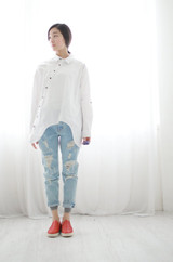 Ropa Camisa Natural cotton linen Women blouse white long-sleeve shirt Irregular female clothes spring 2017,#303-0172