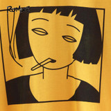 ROMWE Yellow Girl Print Front Tee Shirt Women Pattern Casual Summer Top 2018 New Round Neck Short Sleeve Graphic T-Shirt