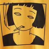 ROMWE Yellow Girl Print Front Tee Shirt Women Pattern Casual Summer Top 2018 New Round Neck Short Sleeve Graphic T-Shirt