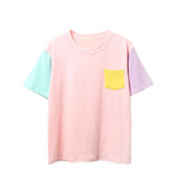 ROMWE Women Summer Casual T shirts 2017 Womens Tops Ladies Color Block Short Sleeve Round Neck T-Shirt With Pocket