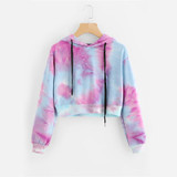 ROMWE Water Color Crop Hoodies Multicolor Casual Women Drawstring Hooded Sweatshirt 2017 Autumn Tie Dye Long Sleeve Hoodies