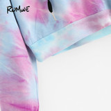 ROMWE Water Color Crop Hoodies Multicolor Casual Women Drawstring Hooded Sweatshirt 2017 Autumn Tie Dye Long Sleeve Hoodies