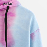 ROMWE Water Color Crop Hoodies Multicolor Casual Women Drawstring Hooded Sweatshirt 2017 Autumn Tie Dye Long Sleeve Hoodies