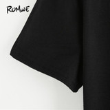 ROMWE T shirts Women 2018 Summer Slogan Print Tee Women Tops Summer 2018 Black Casual Short Sleeve Letter Print T-shirt