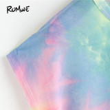 ROMWE Summer Crop Tops Women 2018 Dolman Sleeve Watercolor Tee Multicolor Tie Dye Print Short Sleeve Casual T-shirt