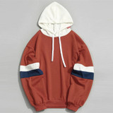 ROMWE Stripe Contrast Sleeve Hoodie New Fashion Orange Regular Fit Women Clothing Seam Drawstring Long Sleeve Sweatshirt