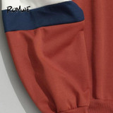 ROMWE Stripe Contrast Sleeve Hoodie New Fashion Orange Regular Fit Women Clothing Seam Drawstring Long Sleeve Sweatshirt