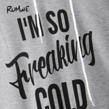ROMWE Slogan Print Grey Hoodies Letter Print Women Graphic Brief Hoodie Pocket Sweatshirt 2018 Autumn New Long Sleeve Hoodies