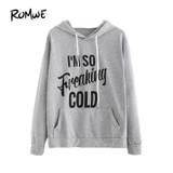ROMWE Slogan Print Grey Hoodies Letter Print Women Graphic Brief Hoodie Pocket Sweatshirt 2018 Autumn New Long Sleeve Hoodies
