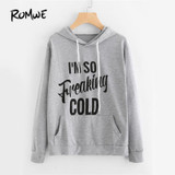 ROMWE Slogan Print Grey Hoodies Letter Print Women Graphic Brief Hoodie Pocket Sweatshirt 2018 Autumn New Long Sleeve Hoodies