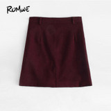 ROMWE Single Breasted Dual Pocket Skirt 2018 Spring Plain Burgundy A-Line Mini Skirt Women Mid Waist Button Casual Skirt