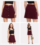 ROMWE Single Breasted Dual Pocket Skirt 2018 Spring Plain Burgundy A-Line Mini Skirt Women Mid Waist Button Casual Skirt