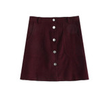 ROMWE Single Breasted Dual Pocket Skirt 2018 Spring Plain Burgundy A-Line Mini Skirt Women Mid Waist Button Casual Skirt