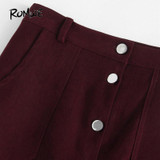 ROMWE Single Breasted Dual Pocket Skirt 2018 Spring Plain Burgundy A-Line Mini Skirt Women Mid Waist Button Casual Skirt