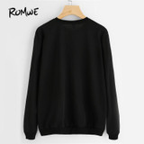 ROMWE Rose Letter Print Sweatshirt Pullovers Black Casual Women Long Sleeve Tops Fall 2018 Fashion New O Neck Regular Sweatshirt
