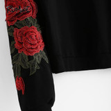 ROMWE Rose Embroidery Sweatshirt Women Vintage Black Long Sleeve Autumn Pullover 2018 New Applique Casual O Neck Sweatshirt