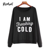ROMWE Raglan Sleeve Black Basic Sweatshirt 2017 Woman Slogan Letter Print Long Sleeve Top Fall Fashion Graphic Casual Sweatshirt