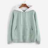 ROMWE Pale Green Patchwork Hoodie Women Raglan Long Sleeve Cute Contrast Hooded Sweatshirt 2018 Fall Pocket Drawstring Hoodies