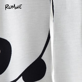 ROMWE Panda Print Front Contrast Sleeve Hoodie 2018 Grey Graphic Long Sleeve Women Pullover Top New Cute Sweatshirt