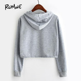 ROMWE Panda Print Front Contrast Sleeve Hoodie 2018 Grey Graphic Long Sleeve Women Pullover Top New Cute Sweatshirt