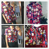 ROMWE Multicolor Printed Shirt Knot Front Cute Casual Blouse 2017 Women Dip Hem Summer Tops Pockets Button Up Lapel Hi-Lo Blouse