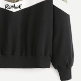 ROMWE Mixed Media Color Block Sweatshirt 2017 Pullovers Women Drop Shoulder Casual Autumn Tops O Neck Cotton Winter Sweatshirt