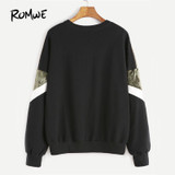 ROMWE Mixed Media Color Block Sweatshirt 2017 Pullovers Women Drop Shoulder Casual Autumn Tops O Neck Cotton Winter Sweatshirt
