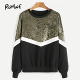 ROMWE Mixed Media Color Block Sweatshirt 2017 Pullovers Women Drop Shoulder Casual Autumn Tops O Neck Cotton Winter Sweatshirt