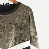 ROMWE Mixed Media Color Block Sweatshirt 2017 Pullovers Women Drop Shoulder Casual Autumn Tops O Neck Cotton Winter Sweatshirt