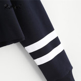 ROMWE Letter American Flag Print Varsity Striped Crop Black Sweatshirt Spring Fall Women O-Neck Long Sleeve Casual Sweatshirt