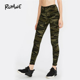 ROMWE Green Active Camo Print Legging Skinny Fitness Casual Pants 2017 Woman Fashion High Waist Ankle Length Leggings