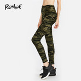 ROMWE Green Active Camo Print Legging Skinny Fitness Casual Pants 2017 Woman Fashion High Waist Ankle Length Leggings