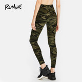 ROMWE Green Active Camo Print Legging Skinny Fitness Casual Pants 2017 Woman Fashion High Waist Ankle Length Leggings